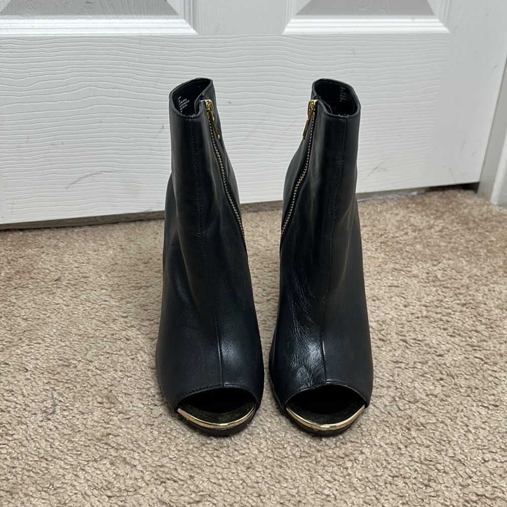 Peep toe leather bootie